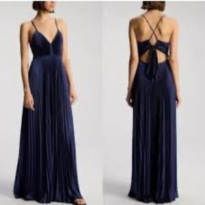 A.L.C Aries Satin Pleaded Navy Blue Evening Gown size 4